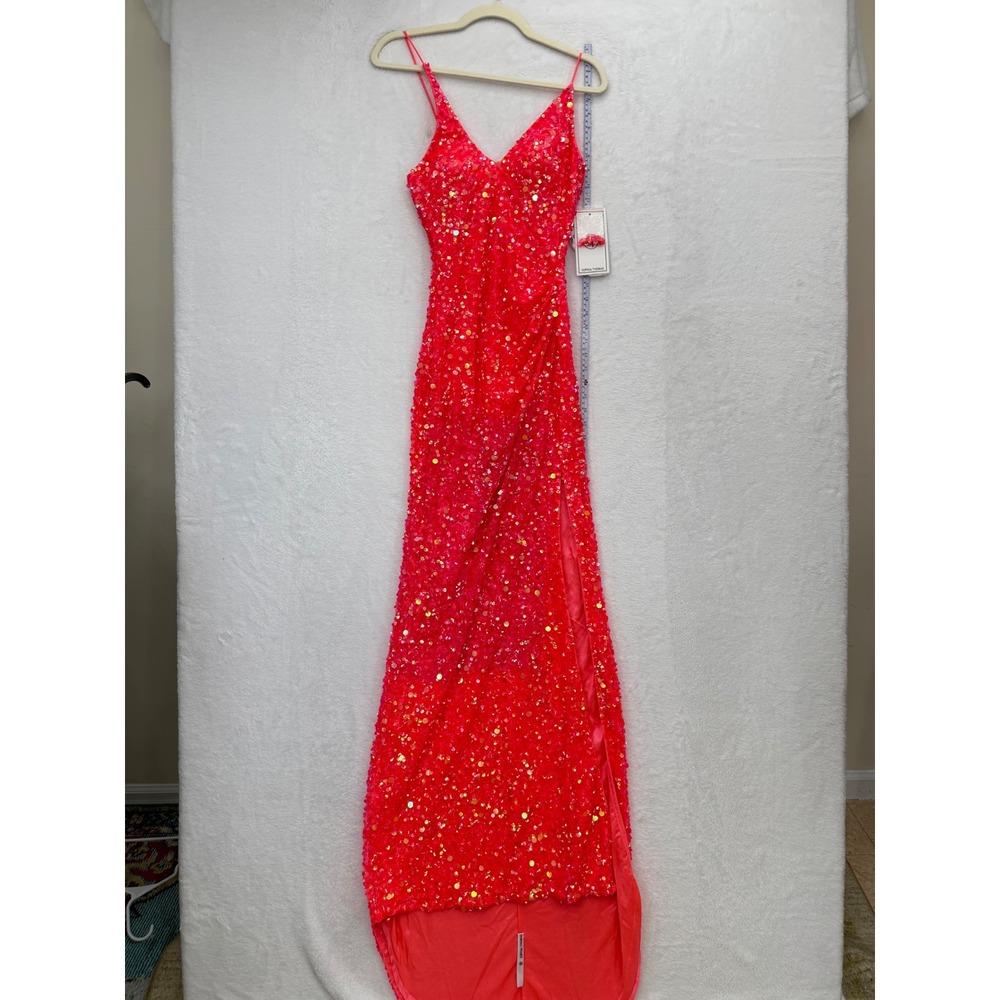 Sophia Thomas Gown Women 00 NEW Coral Sequin Prom Pageant Dress MSRP $650